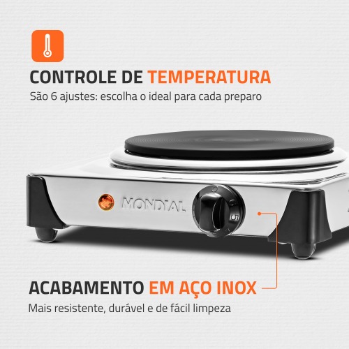 Fogão elétrico de mesa 1 prato 1.000 watts - Fast Cook 220V Fogão elétrico de mesa 1 prato 1.000 watts - Fast Cook 220V