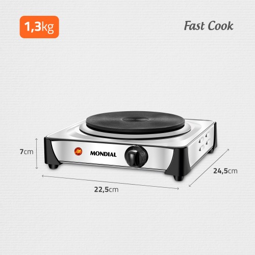 Fogão elétrico de mesa 1 prato 1.000 watts - Fast Cook 220V Fogão elétrico de mesa 1 prato 1.000 watts - Fast Cook 220V