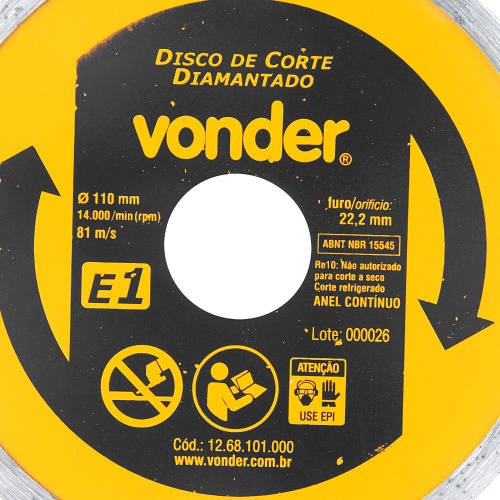 Disco diamantado liso 110 mm para mármore e cerâmica - E1 Disco diamantado liso 110 mm para mármore e cerâmica - E1