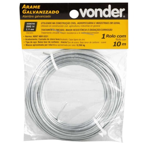Arame galvanizado BWG14 2,11 mm rolo com 10 metros Arame galvanizado BWG14 2,11 mm rolo com 10 metros