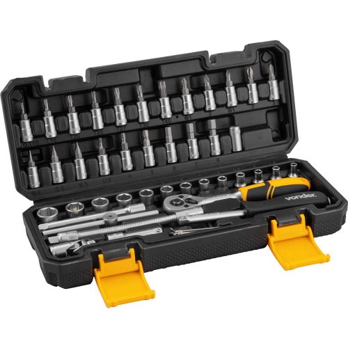 Jogo de soquete sextavado e ponteira 4 mm a 14 mm encaixe 1/4