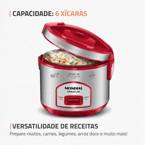 Panela el�trica de arroz 6 x�caras Pratic Rice 6i Red - PE-45-6X  110V