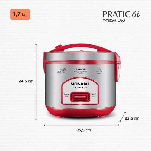 Panela el�trica de arroz 6 x�caras Pratic Rice 6i Red - PE-45-6X  110V