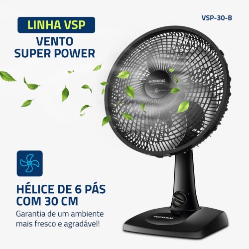 Ventilador de mesa 30 cm 6 pás com 3 velocidades - VSP-30-B 110V Ventilador de mesa 30 cm 6 pás com 3 velocidades - VSP-30-B 110V