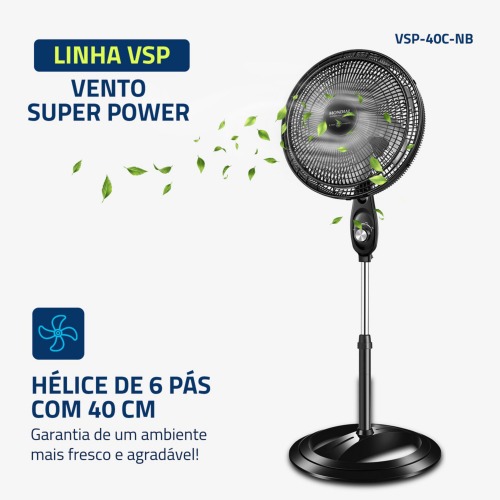 Ventilador de coluna 40 cm 6 pás Super Power - VSP-40C-NB 220V Ventilador de coluna 40 cm 6 pás Super Power - VSP-40C-NB 220V
