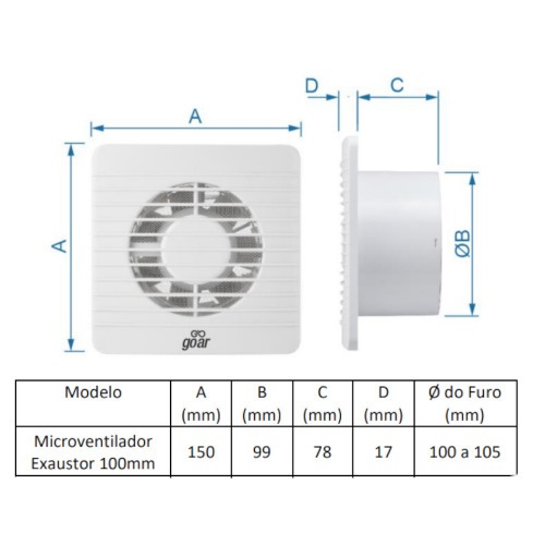 Exaustor para banheiro diâmetro de 100mm - EXB101 110V Exaustor para banheiro diâmetro de 100mm - EXB101 110V