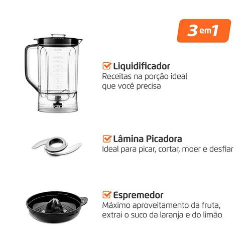 Multiprocessador de alimentos 1.000W 3 em 1 Turbo Chef - MPN-02-BE  110V